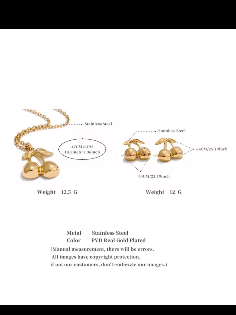 Gold Cherry Stud Earrings - Picture 6 of 7